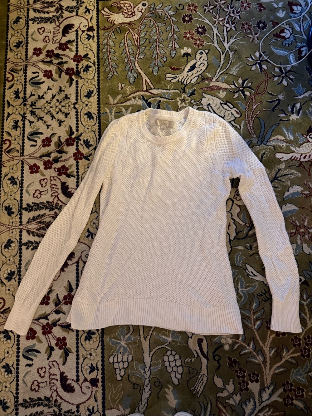 LOFT Cream Textured Crewneck Sweater